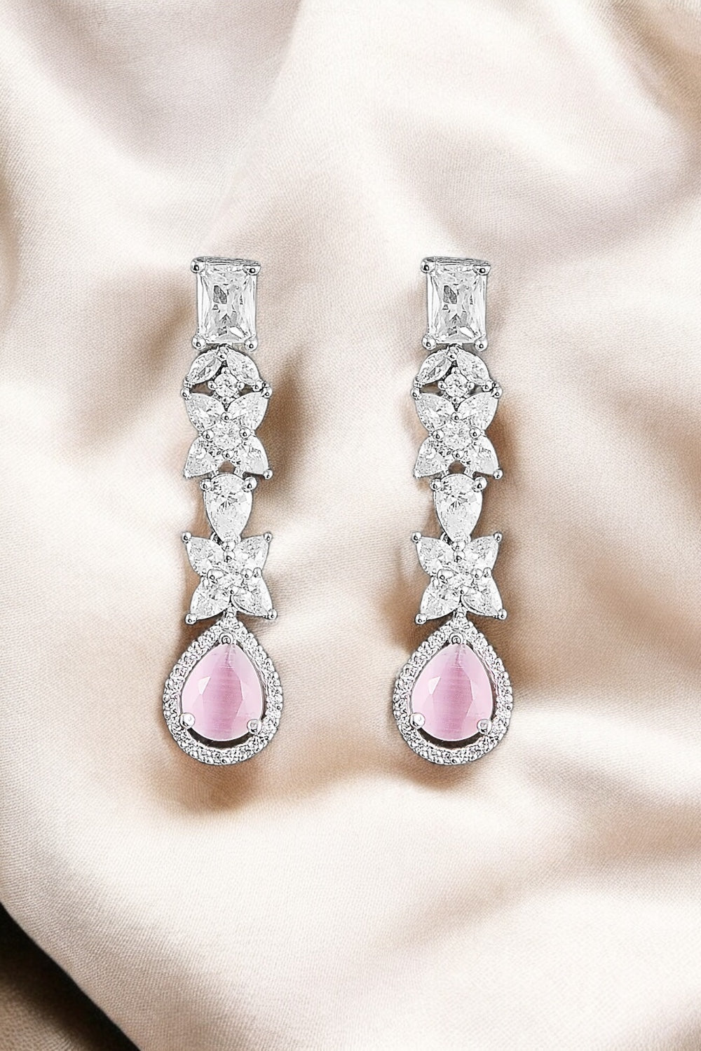 Floral Elegance Silver Zircon Necklace Set ₹32,000