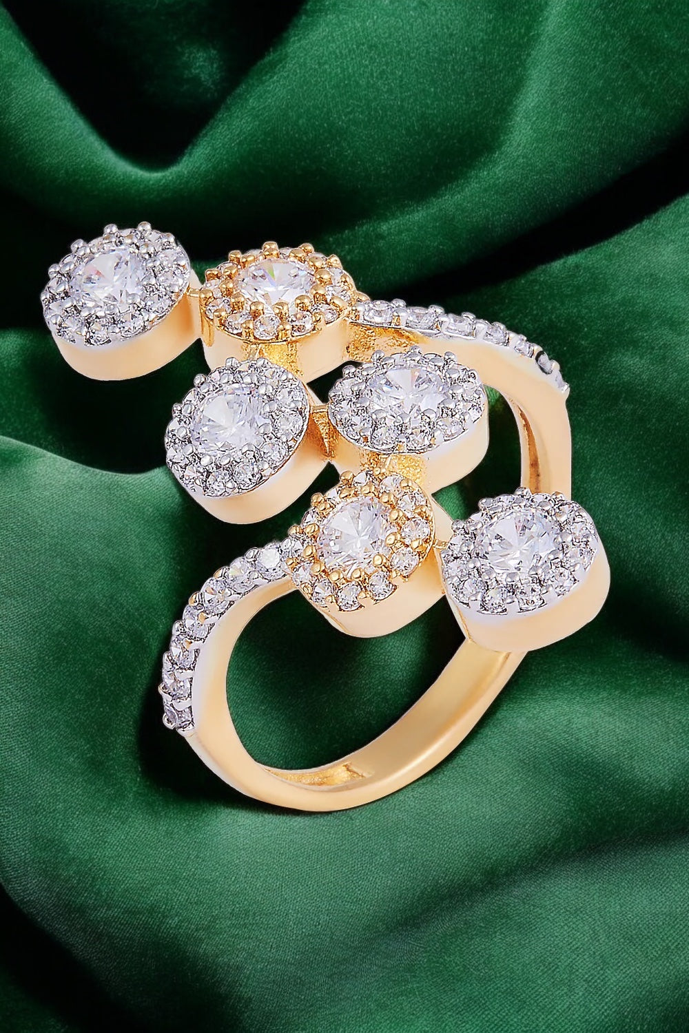 Royal Cluster Silver & Gold Tone Zircon Statement Ring ₹8,000