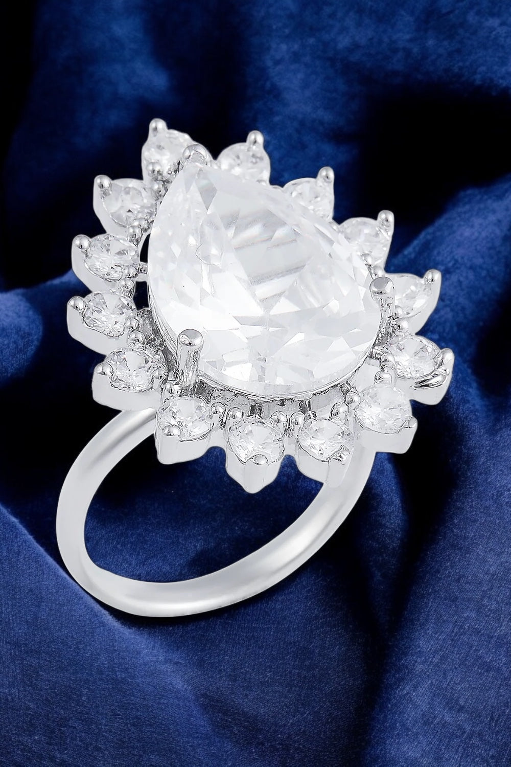 Crystal Aura Pear-Cut Silver Ring ₹4,500