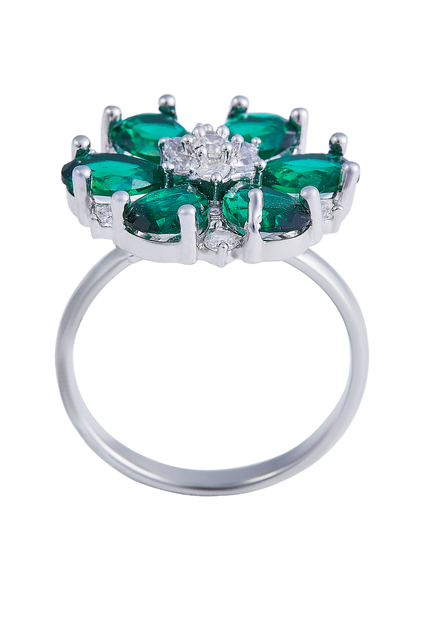 Emerald Bloom Silver Floral Ring ₹5,000