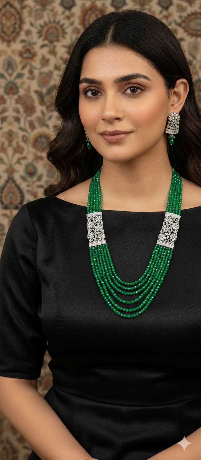 Emerald Green Beaded Necklace Set ₹20,000