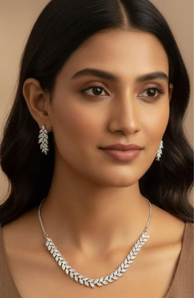 Aurelia Blossom silver zircon necklace for women with elegant floral design.