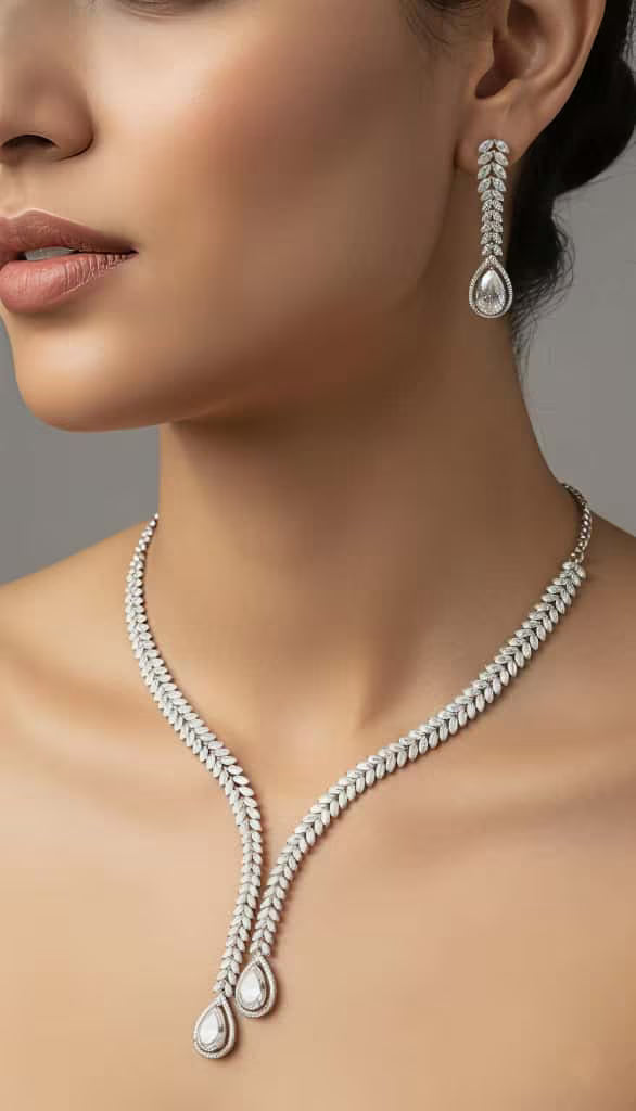 Elara Bloom silver zircon necklace with elegant floral design jewellery for women by Karat India