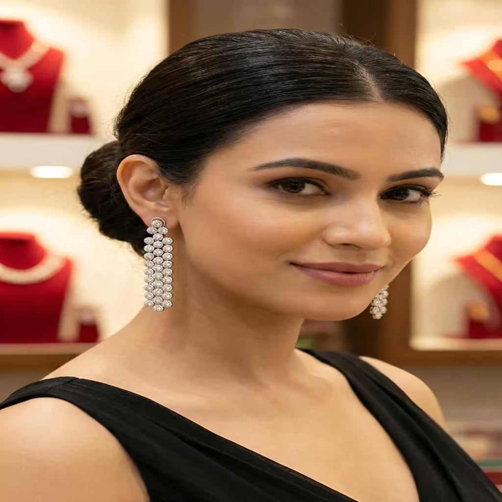 silver long drop earring