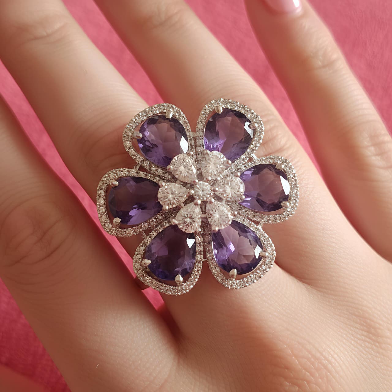 Royal Purple Bloom Silver Floral ring ₹14,000