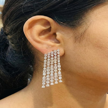 Luxe Shine Silver Long Drop Earrings ₹ 9,000
