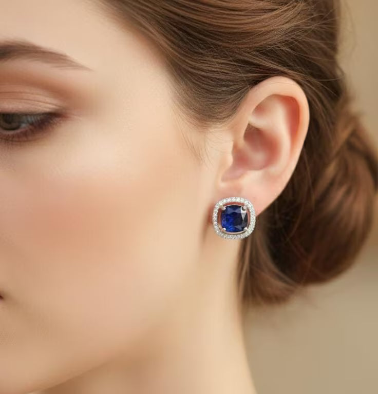 
Blue Sapphire Cushion Stud Earrings
