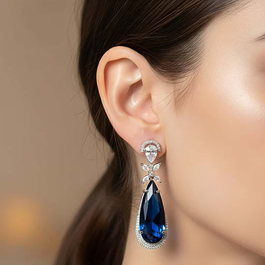 Blue stone silver jewellery drop earrings
