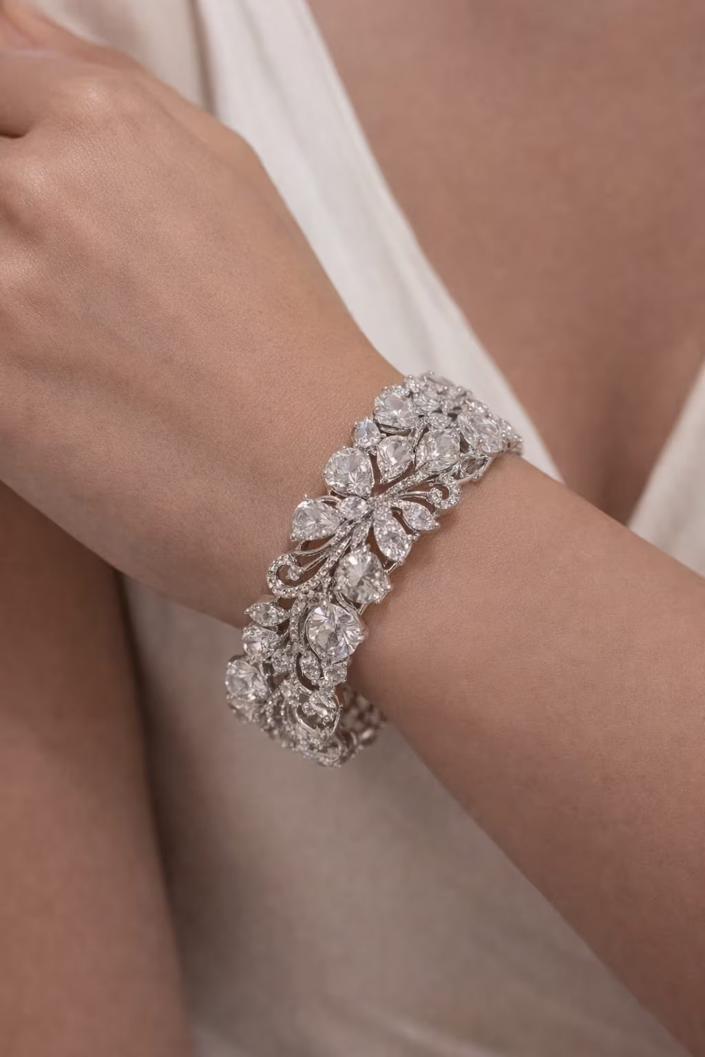 Classic diamond look silver bracelet for women front view
