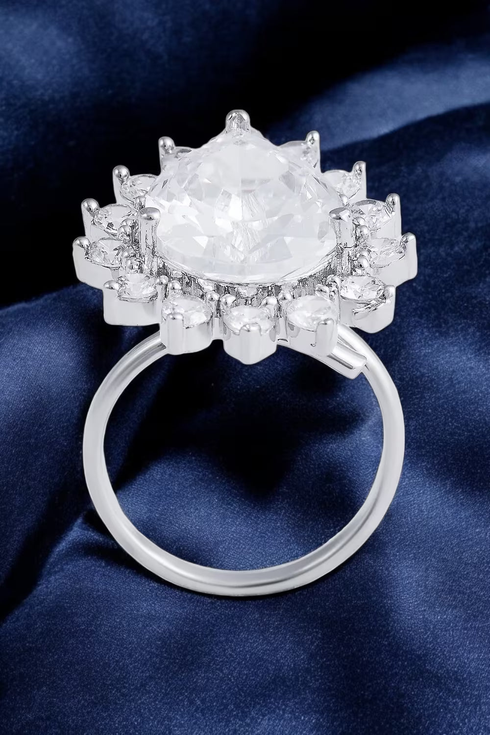 Crystal Aura Pear-Cut Silver Ring jewellery by karat ndia