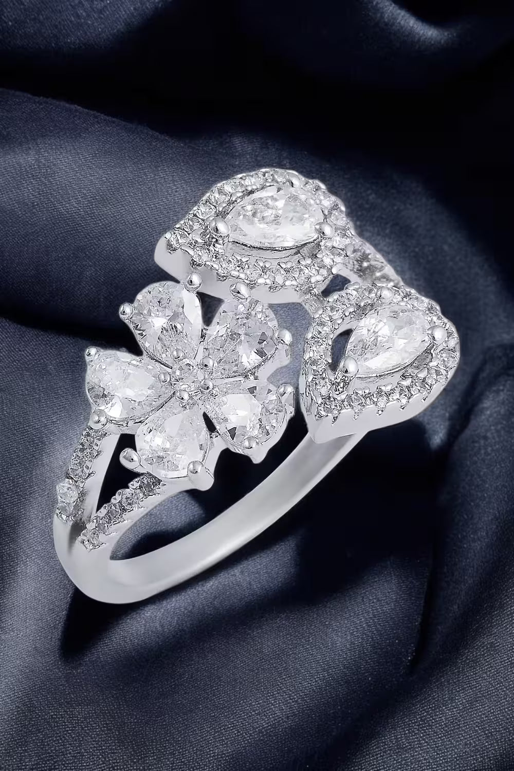 leaf design silver statement ring 