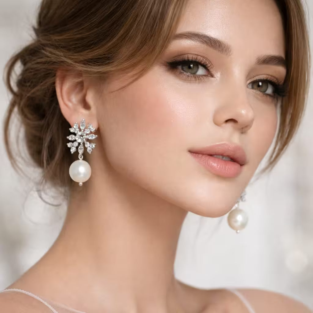 Crystal teardrop earrings with sparkling stones.