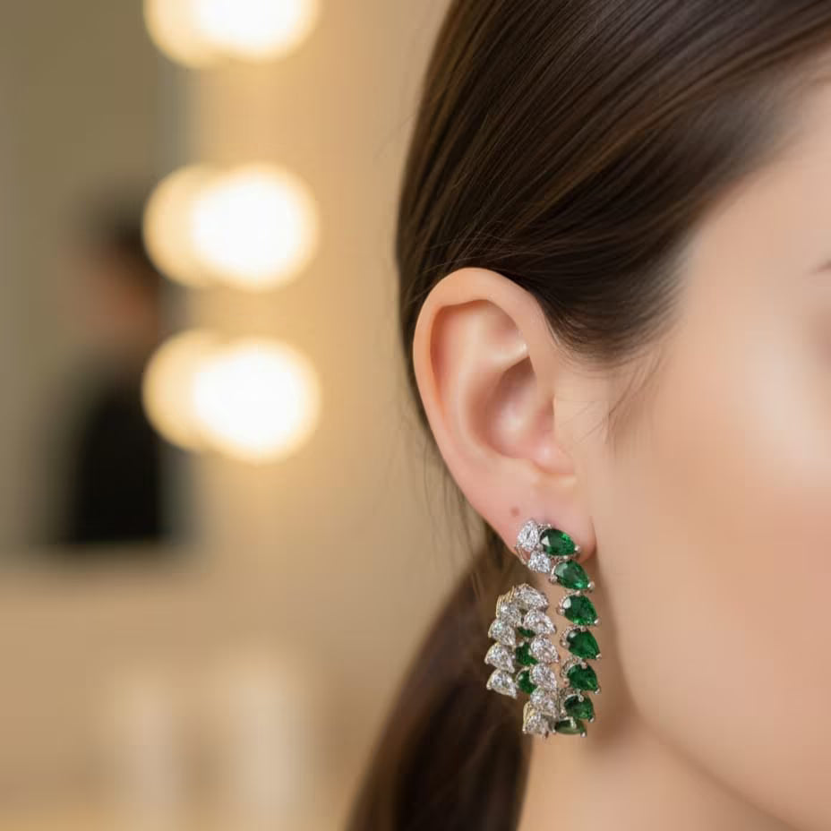 Emerald Leaf Silver Drop Earrings for Women | Karat India