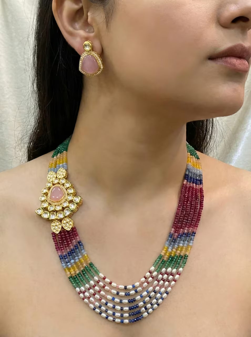 Multicolor beaded necklace set for women with traditional ethnic design