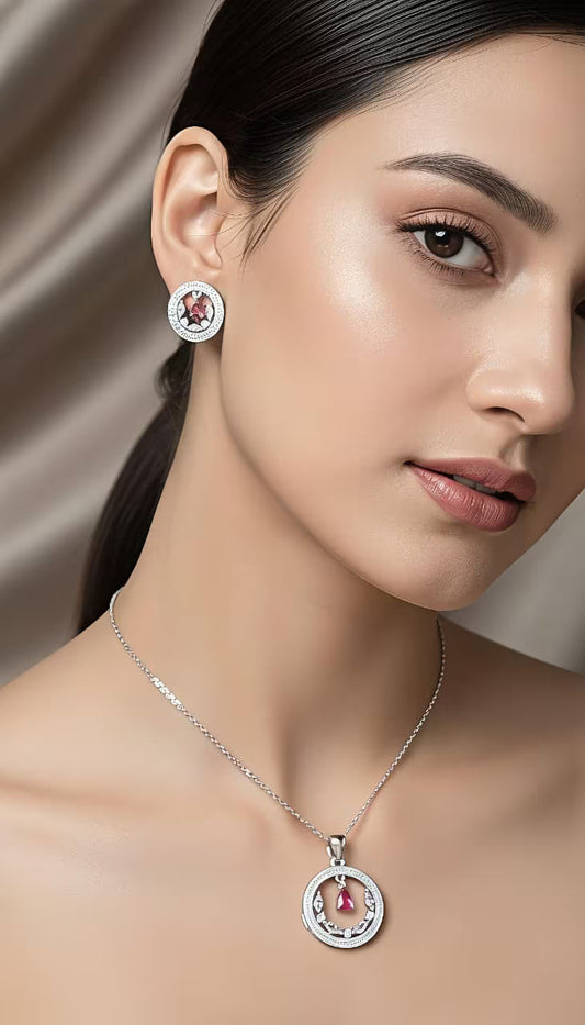 Pink Crystal Teardrop Grace Silver Pendant Set for women – Karat India jewellery