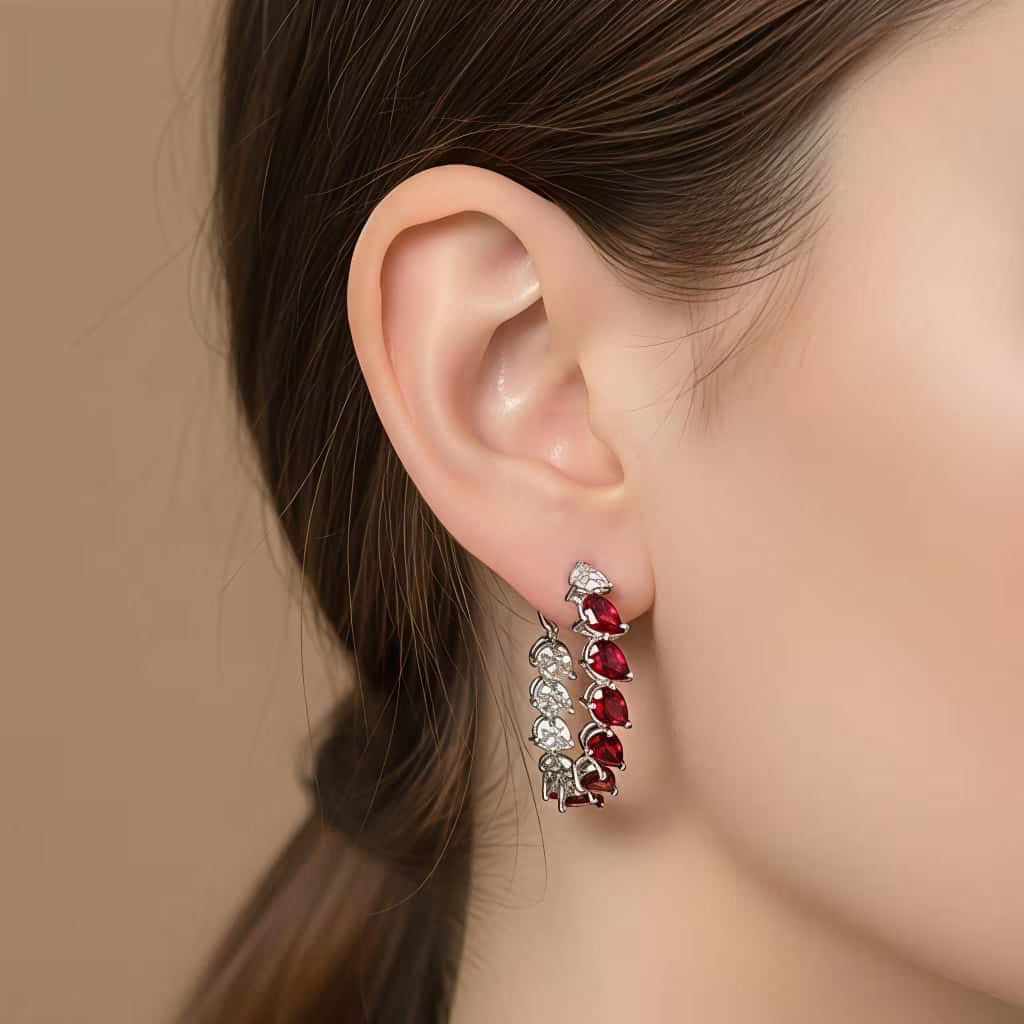 Ruby Red Silver Drop Earrings